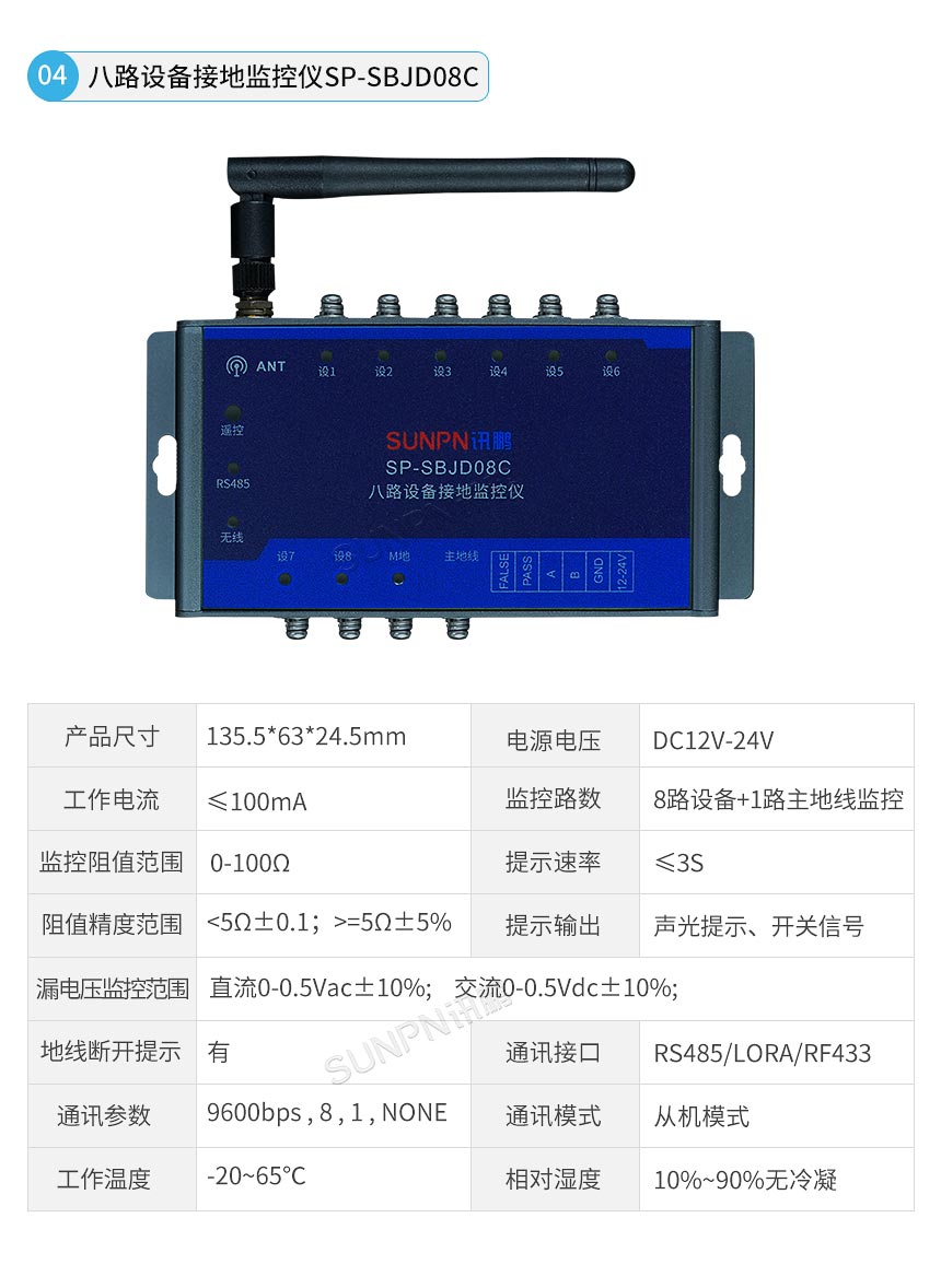 八路设备接地静电监控仪